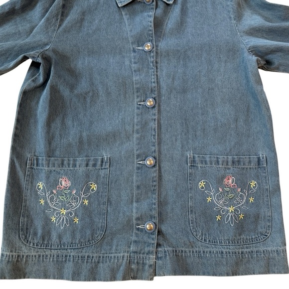 Vintage Floral Embroidered Pockets Denim Shacket - Picture 5 of 10